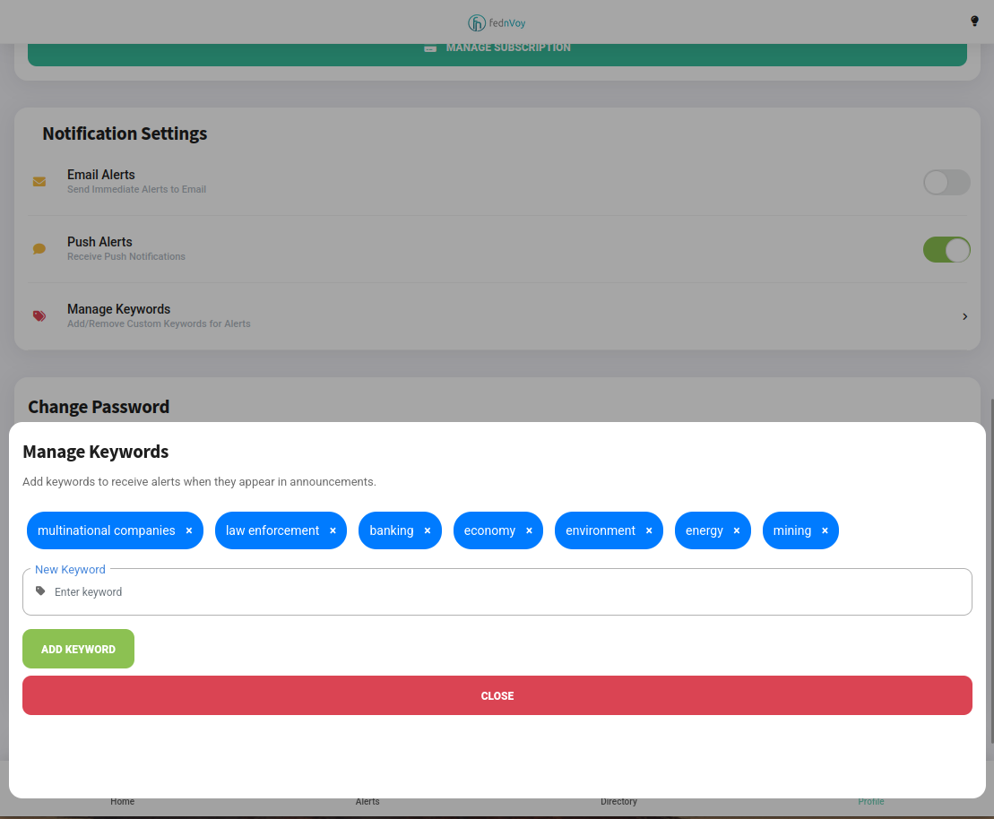 FednVoy custom keyword search for tracking Australian parliamentary topics